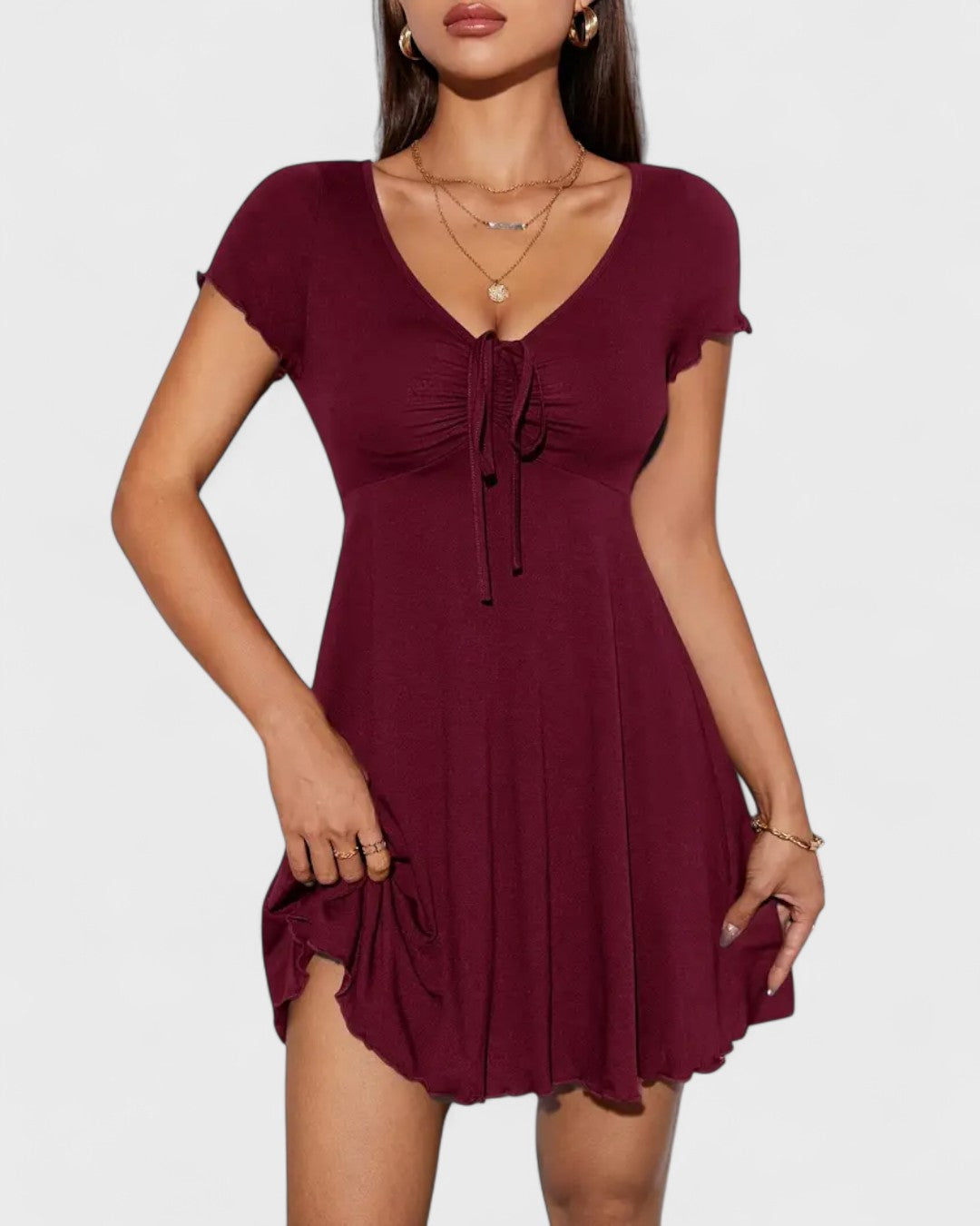 Robe patineuse côtelée à nœud fronçé