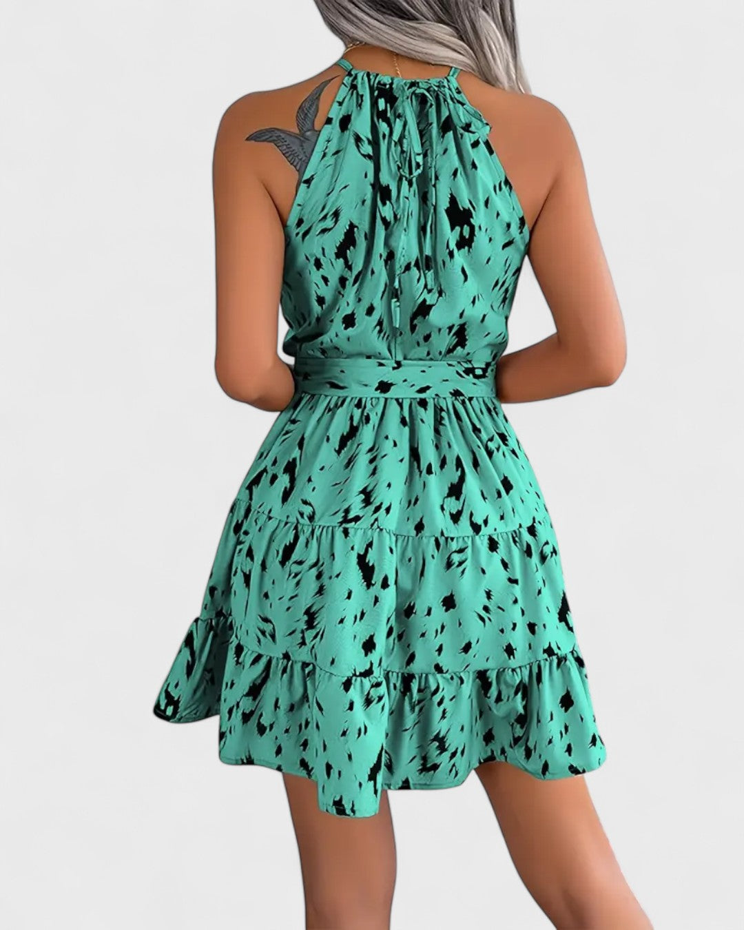 Robe trapèze à imprimé léopard et col noué