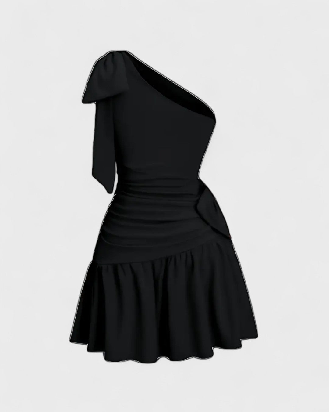 Robe courte asymétrique à nœud et taille froncée
