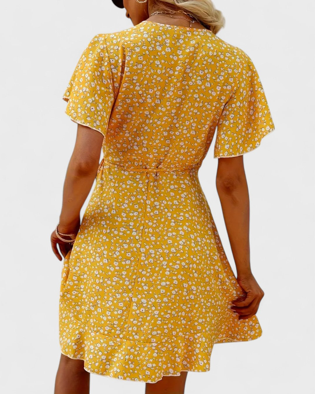 Robe portefeuille à fleurs volantée
