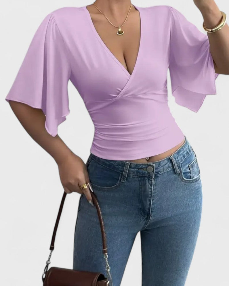 Blouse portefeuille manches papillon