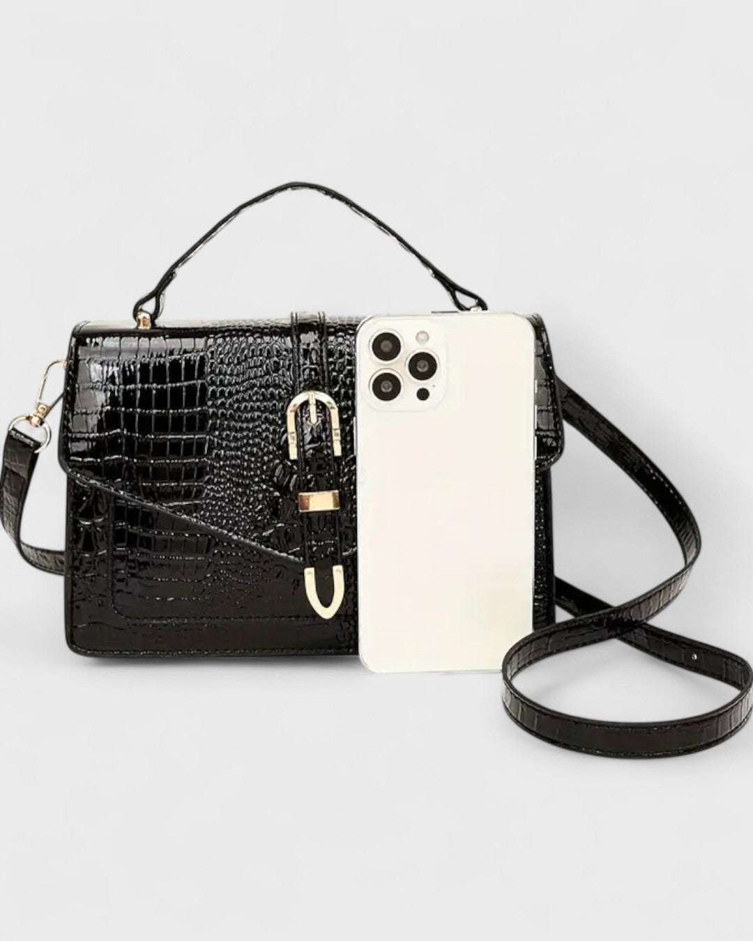 Sac à bandoulière effet crocodile avec boucle métallique