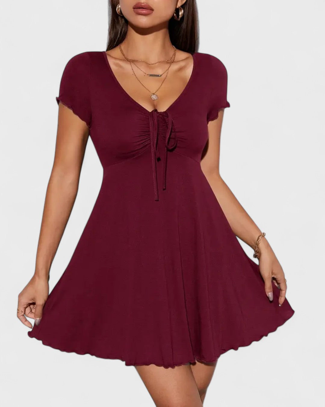 Robe patineuse côtelée à nœud fronçé