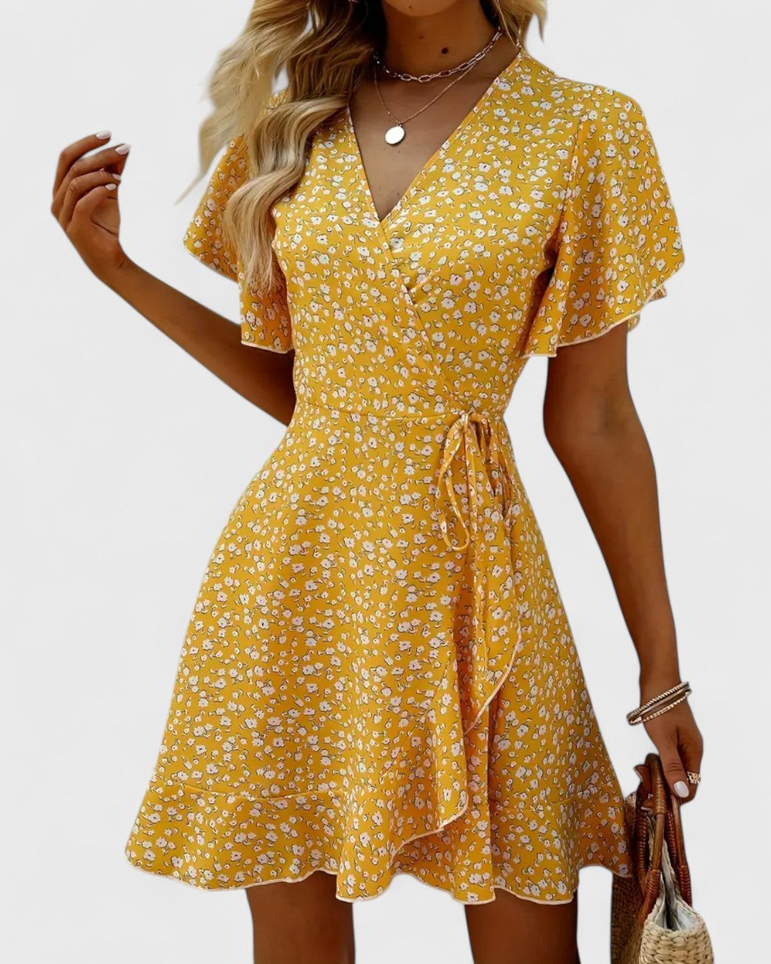 Robe portefeuille à fleurs volantée