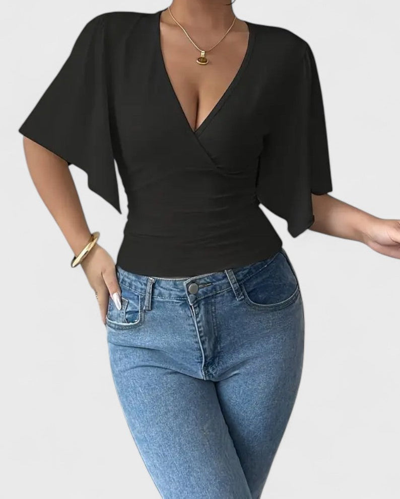 Blouse portefeuille manches papillon