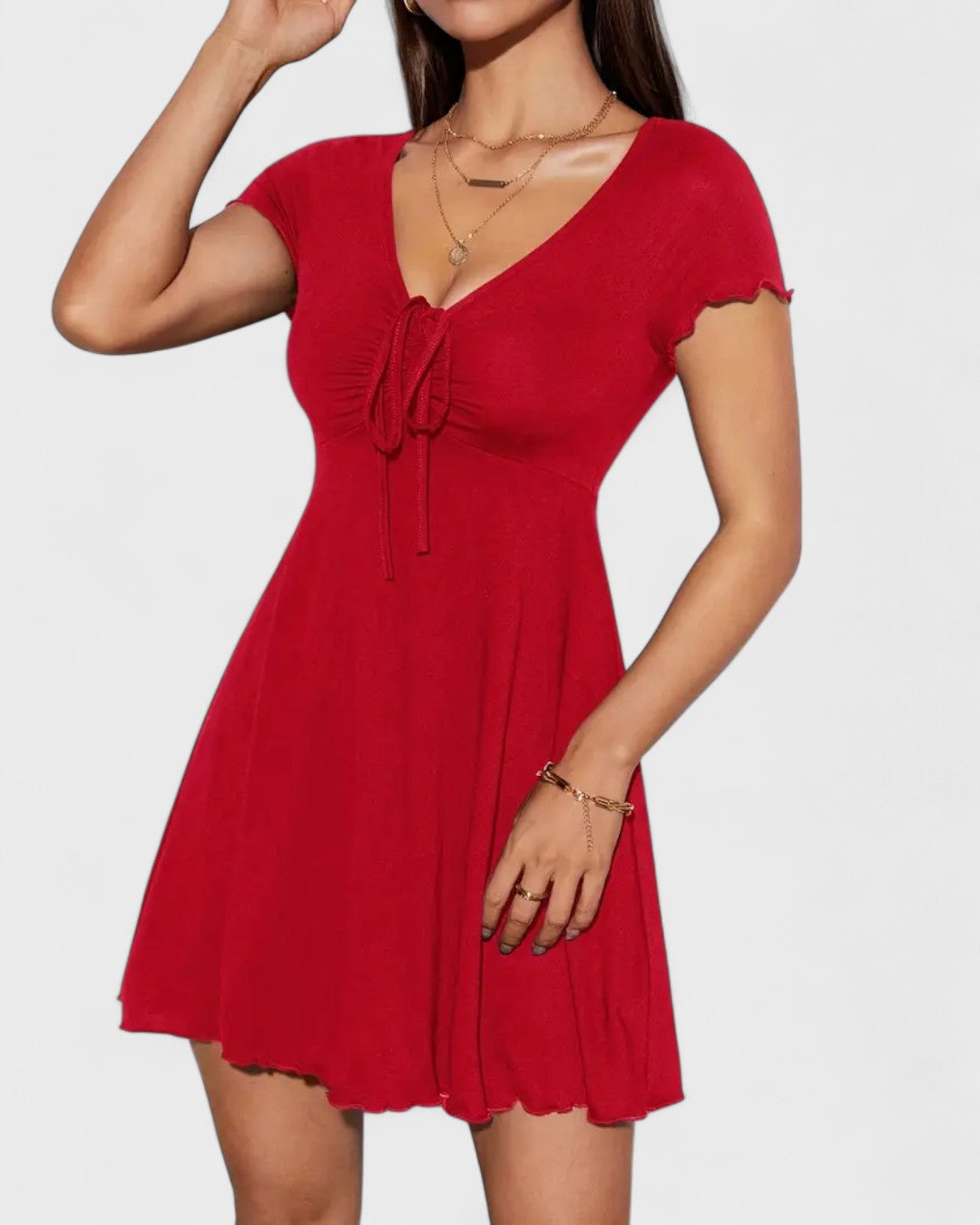 Robe patineuse côtelée à nœud fronçé