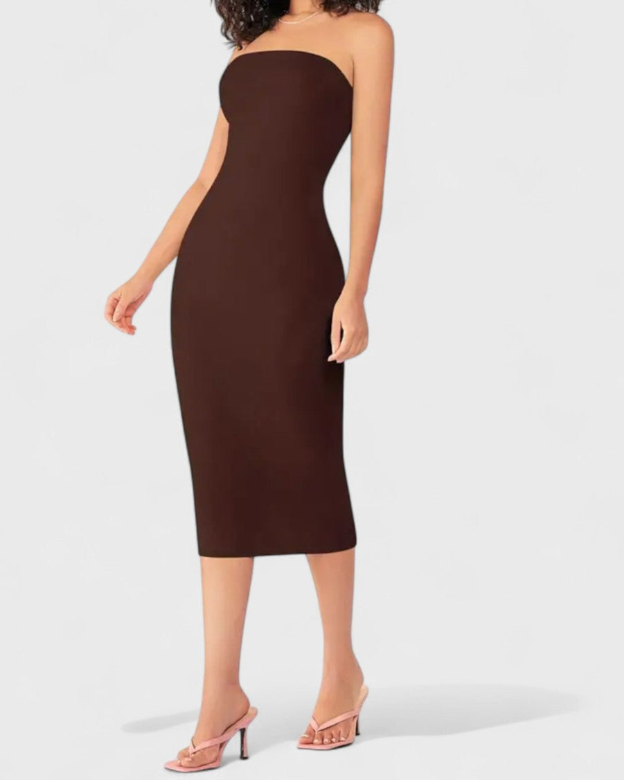 Robe fourreau dos nu sans bretelles