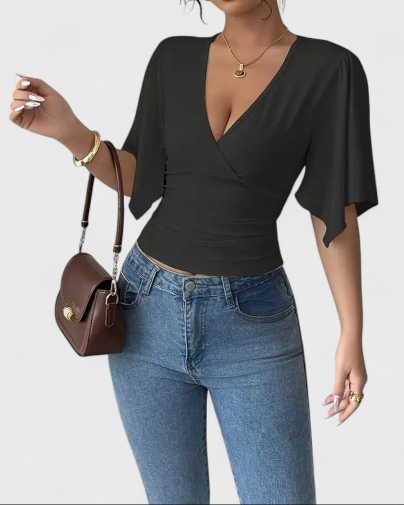 Blouse portefeuille manches papillon