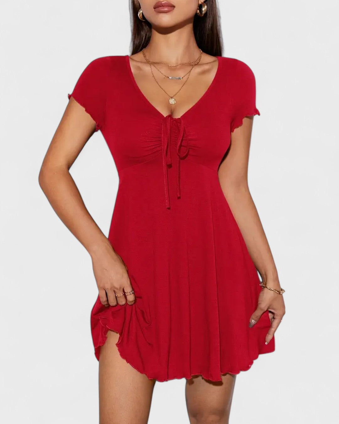 Robe patineuse côtelée à nœud fronçé