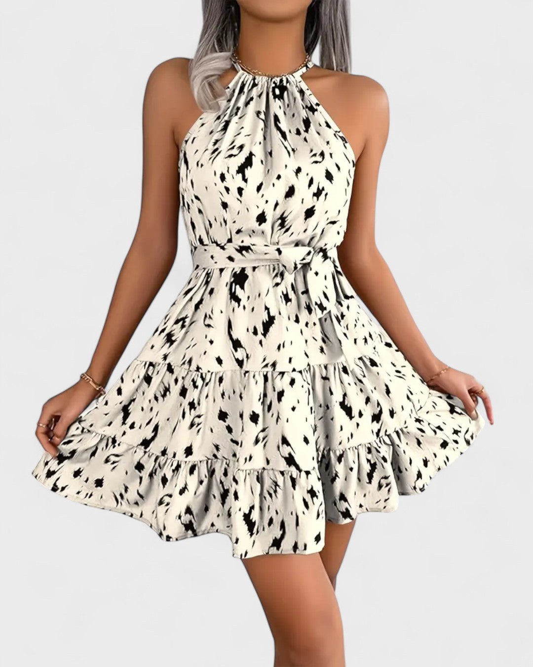 Robe trapèze à imprimé léopard et col noué