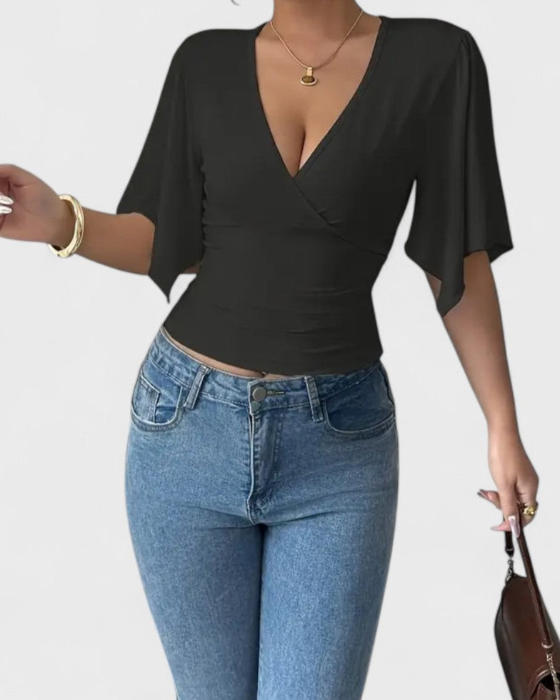 Blouse portefeuille manches papillon