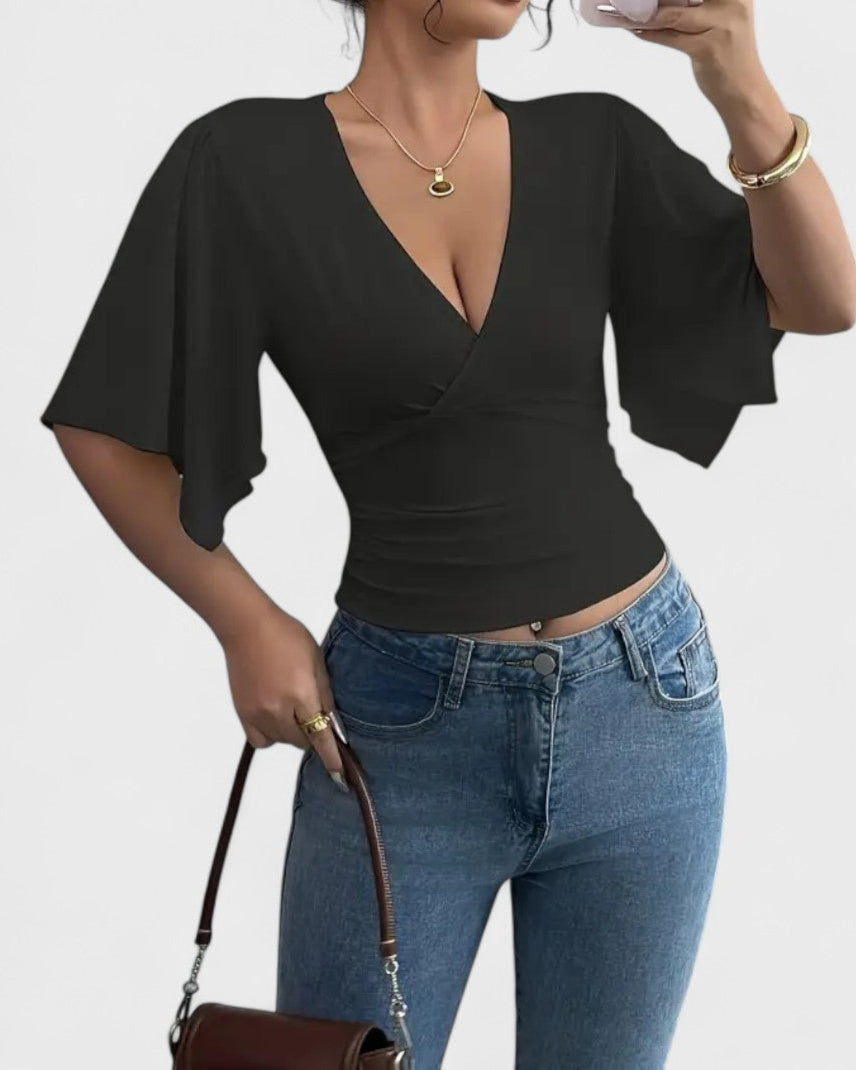 Blouse portefeuille manches papillon