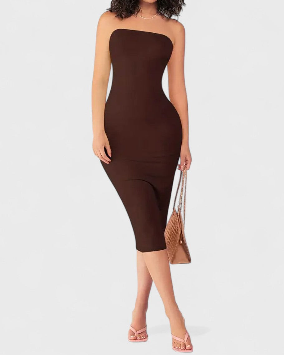 Robe fourreau dos nu sans bretelles