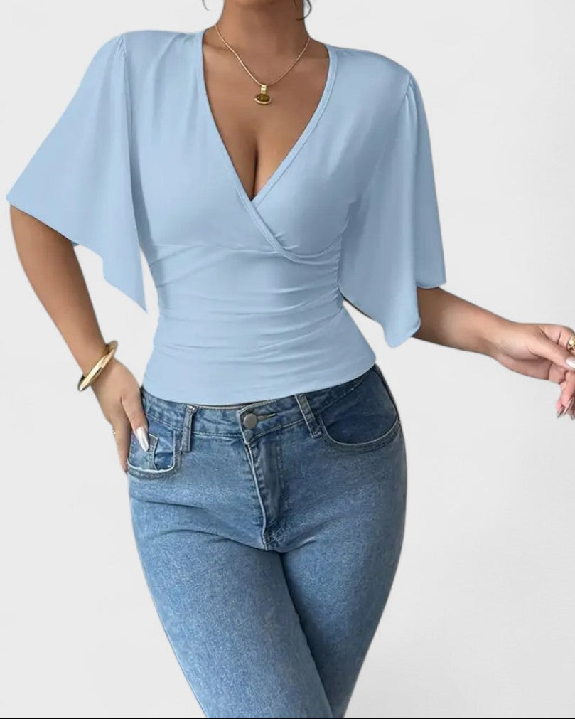 Blouse portefeuille manches papillon