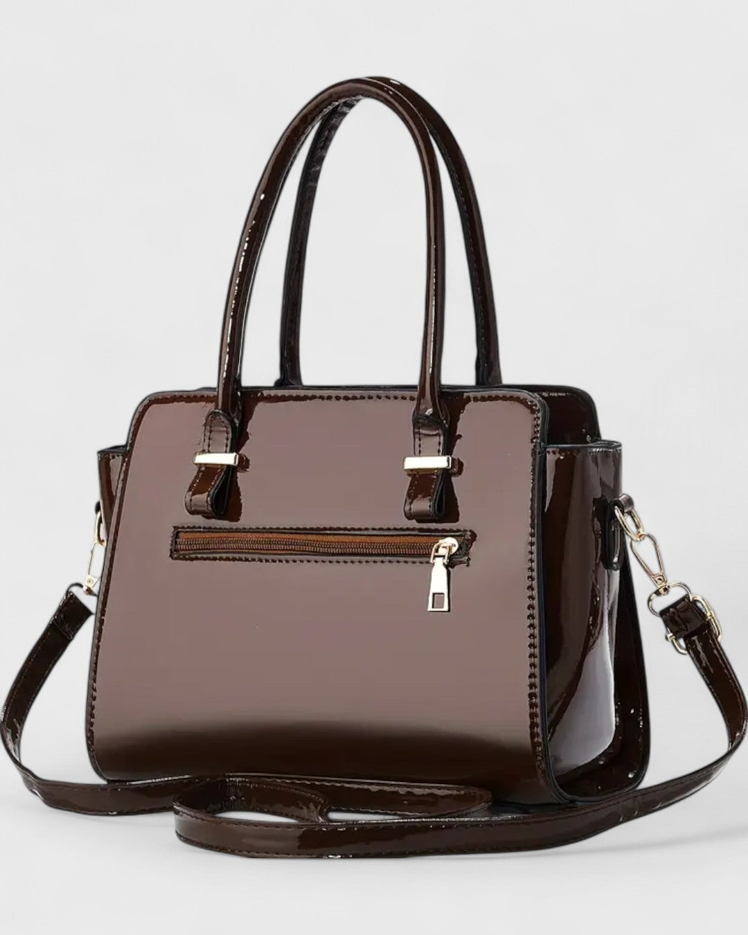 Sac à main verni 2 pièces avec pochette assortie