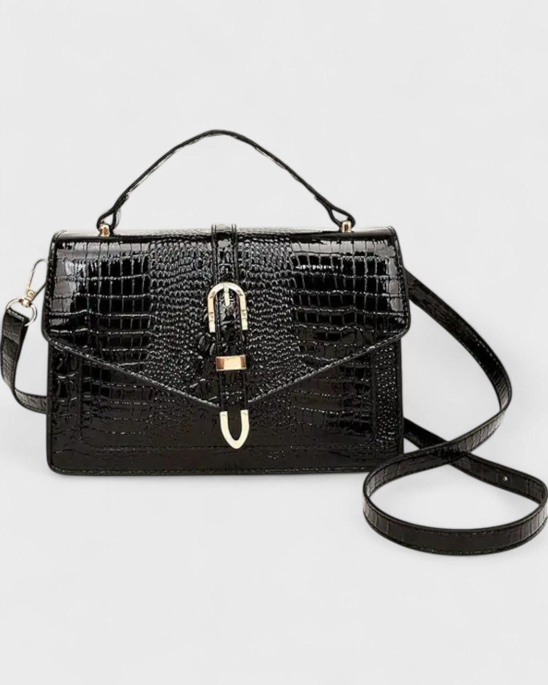 Sac à bandoulière effet crocodile avec boucle métallique