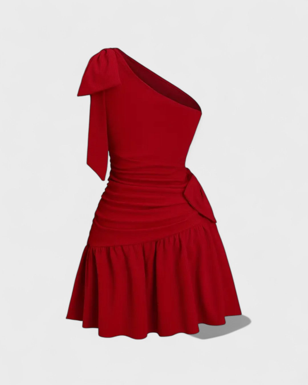 Robe courte asymétrique à nœud et taille froncée