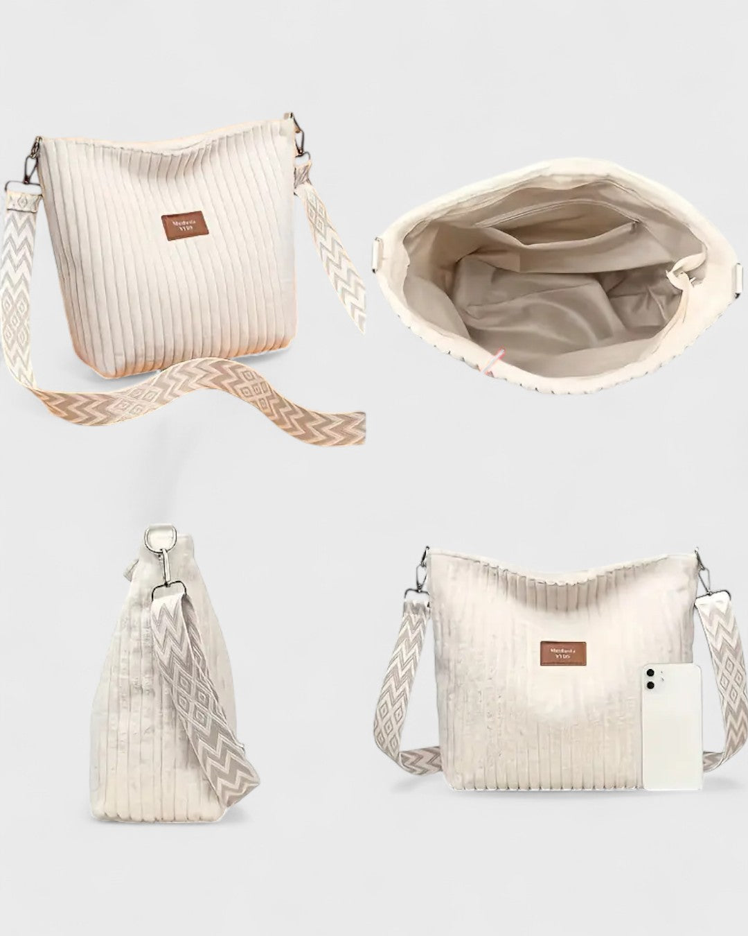 Sac bandoulière côtelé en velours