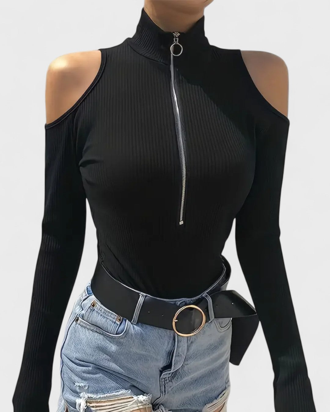 Haut épaules dénudées à col montant et zip