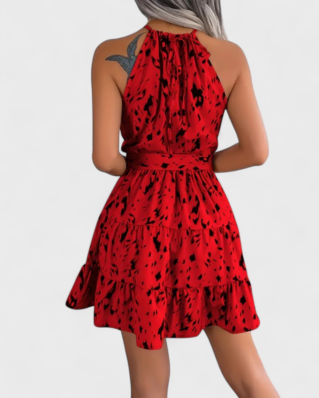 Robe trapèze à imprimé léopard et col noué