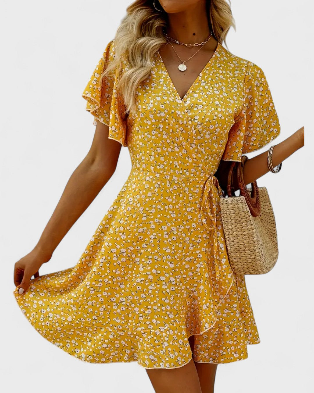 Robe portefeuille à fleurs volantée