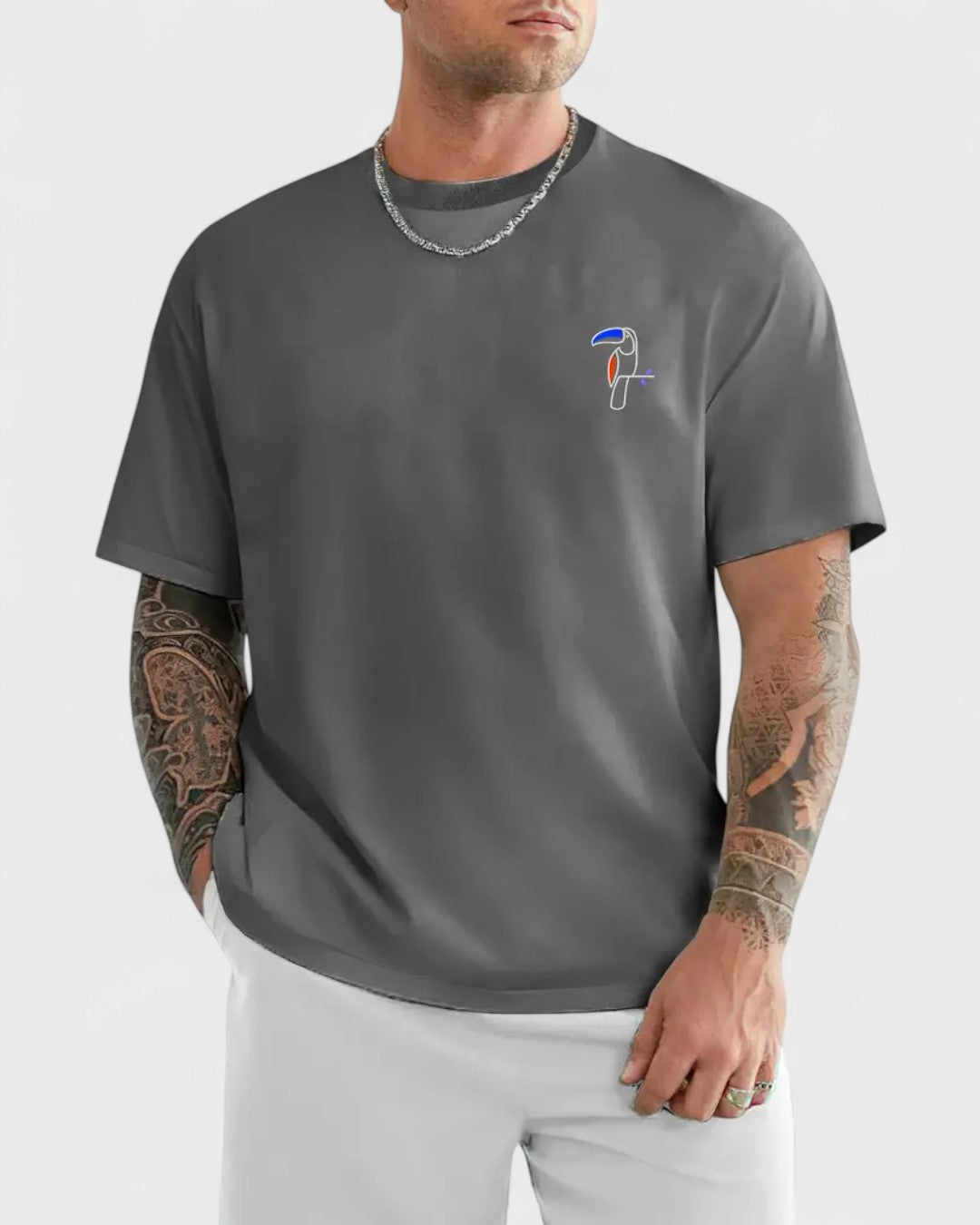 T-shirt col rond brodé toucan