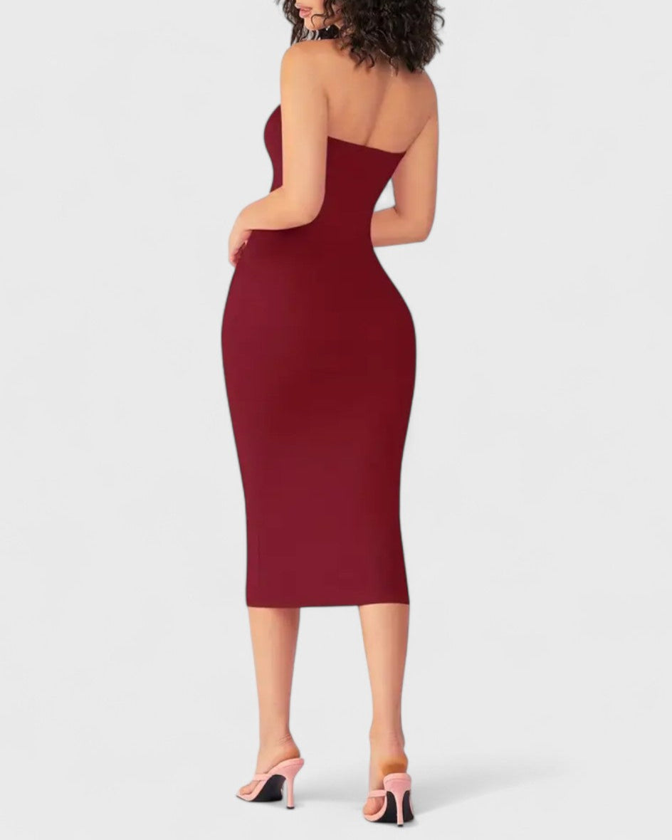 Robe fourreau dos nu sans bretelles