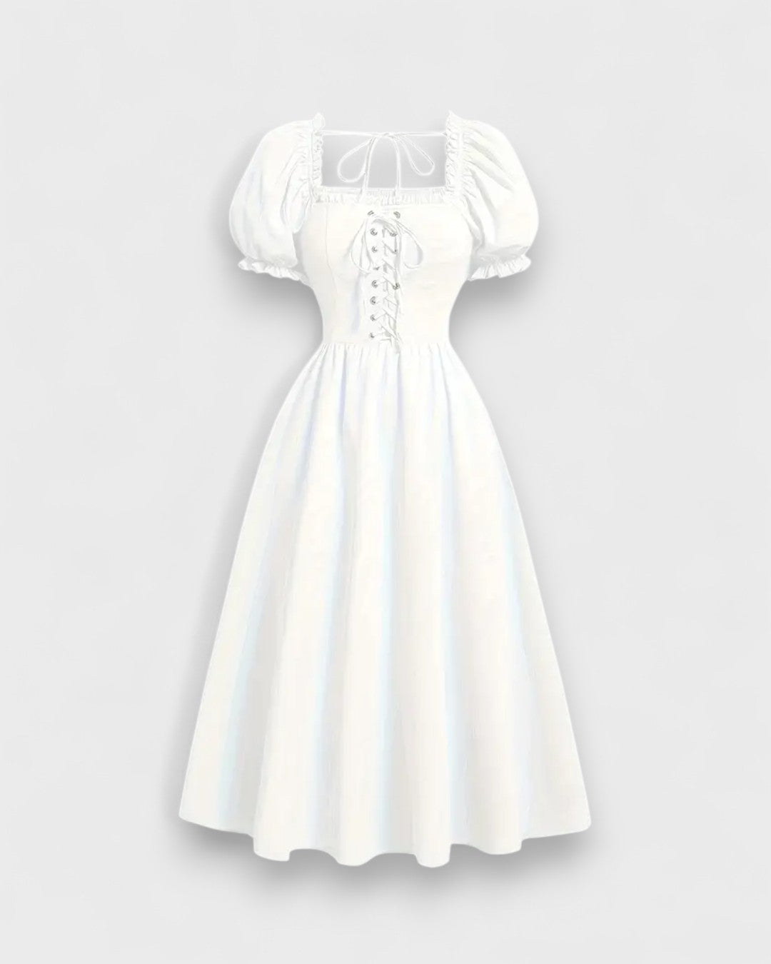 Robe midi à manches bouffantes et laçage corset