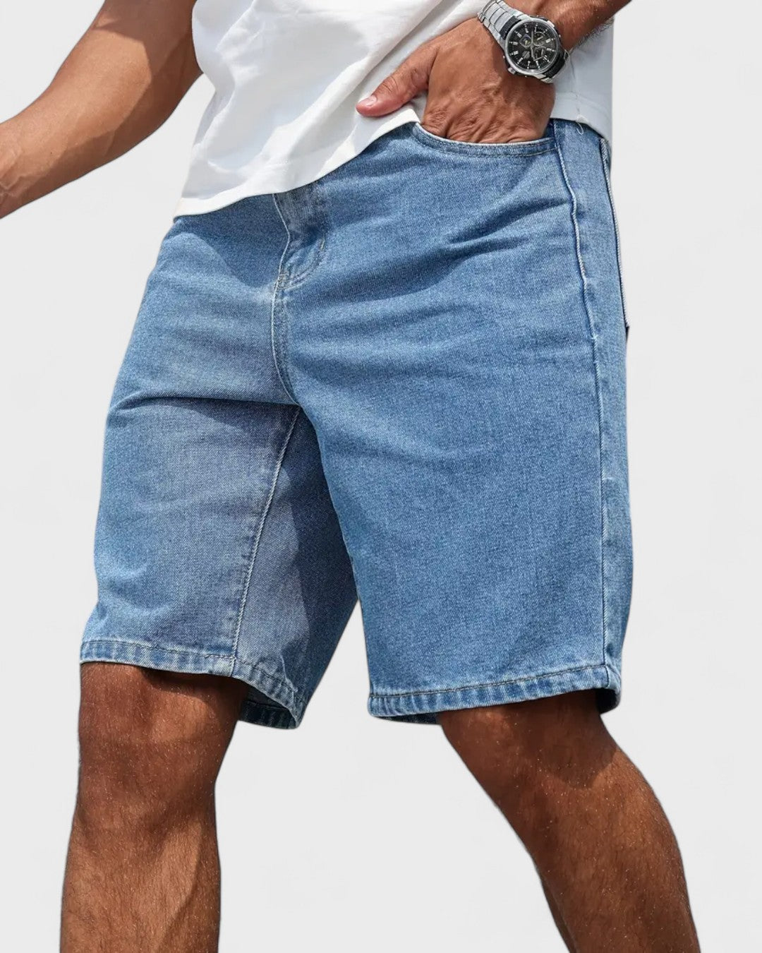 Short en jean droit coupe régulière
