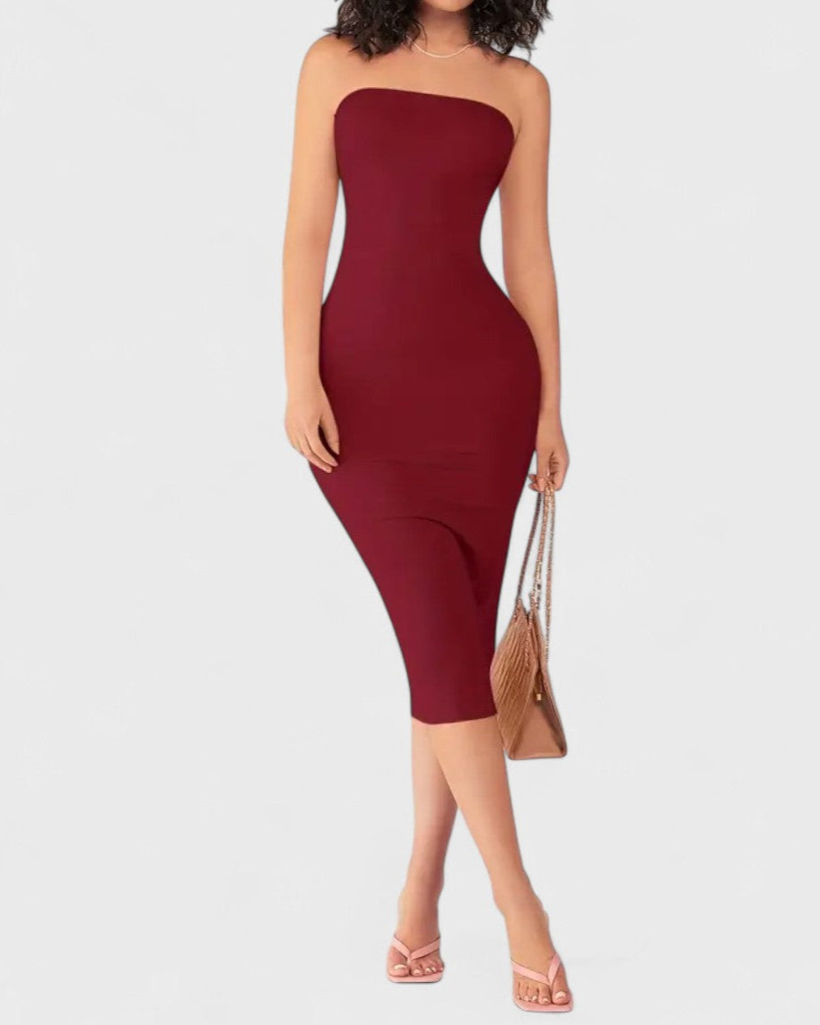 Robe fourreau dos nu sans bretelles