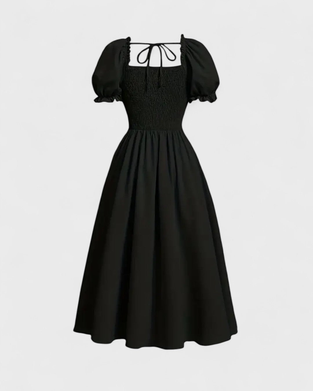 Robe midi à manches bouffantes et laçage corset