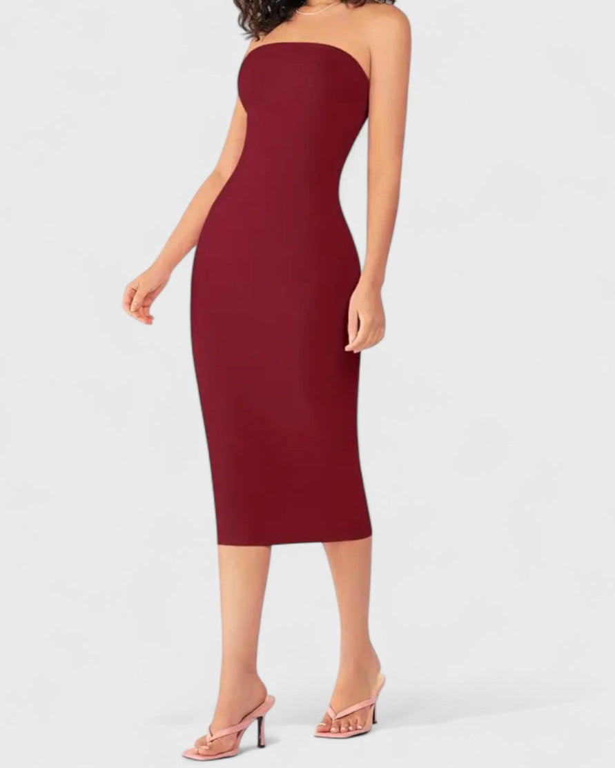 Robe fourreau dos nu sans bretelles