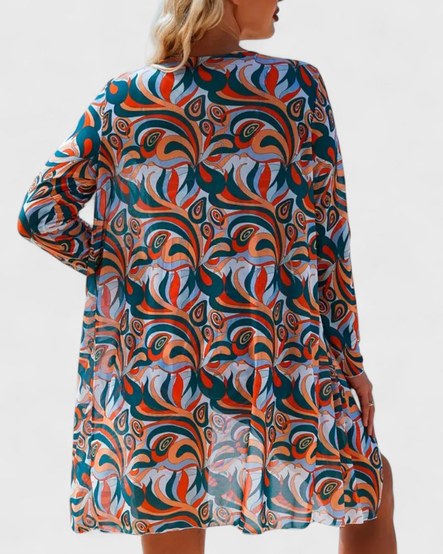 Bikini 3 pièces avec housse à motif tropical