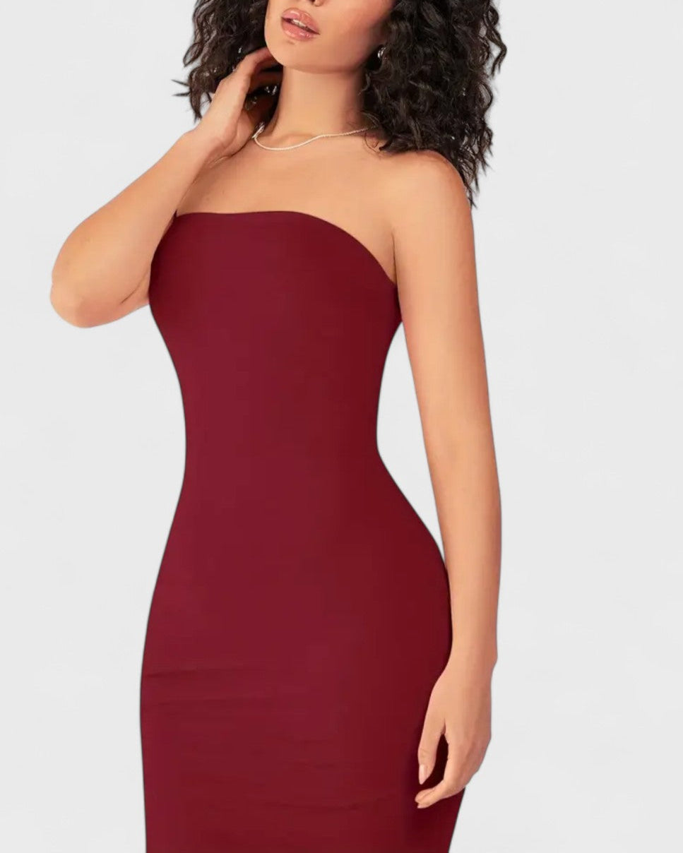 Robe fourreau dos nu sans bretelles