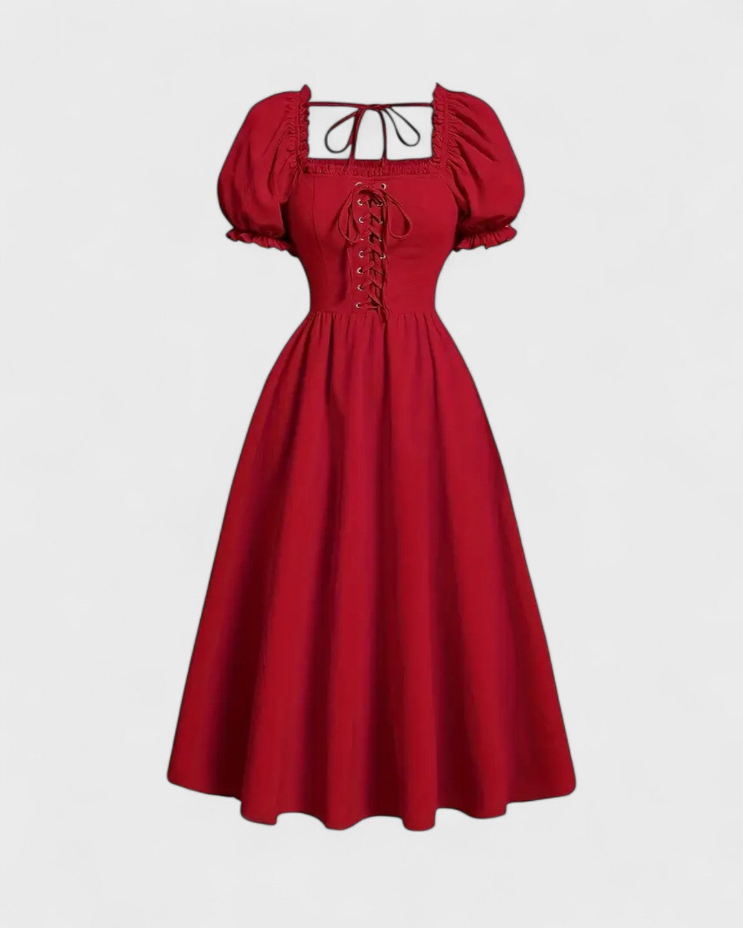 Robe midi à manches bouffantes et laçage corset