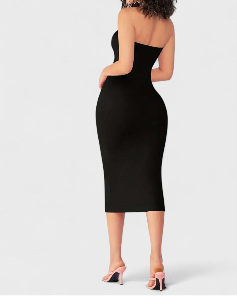 Robe fourreau dos nu sans bretelles