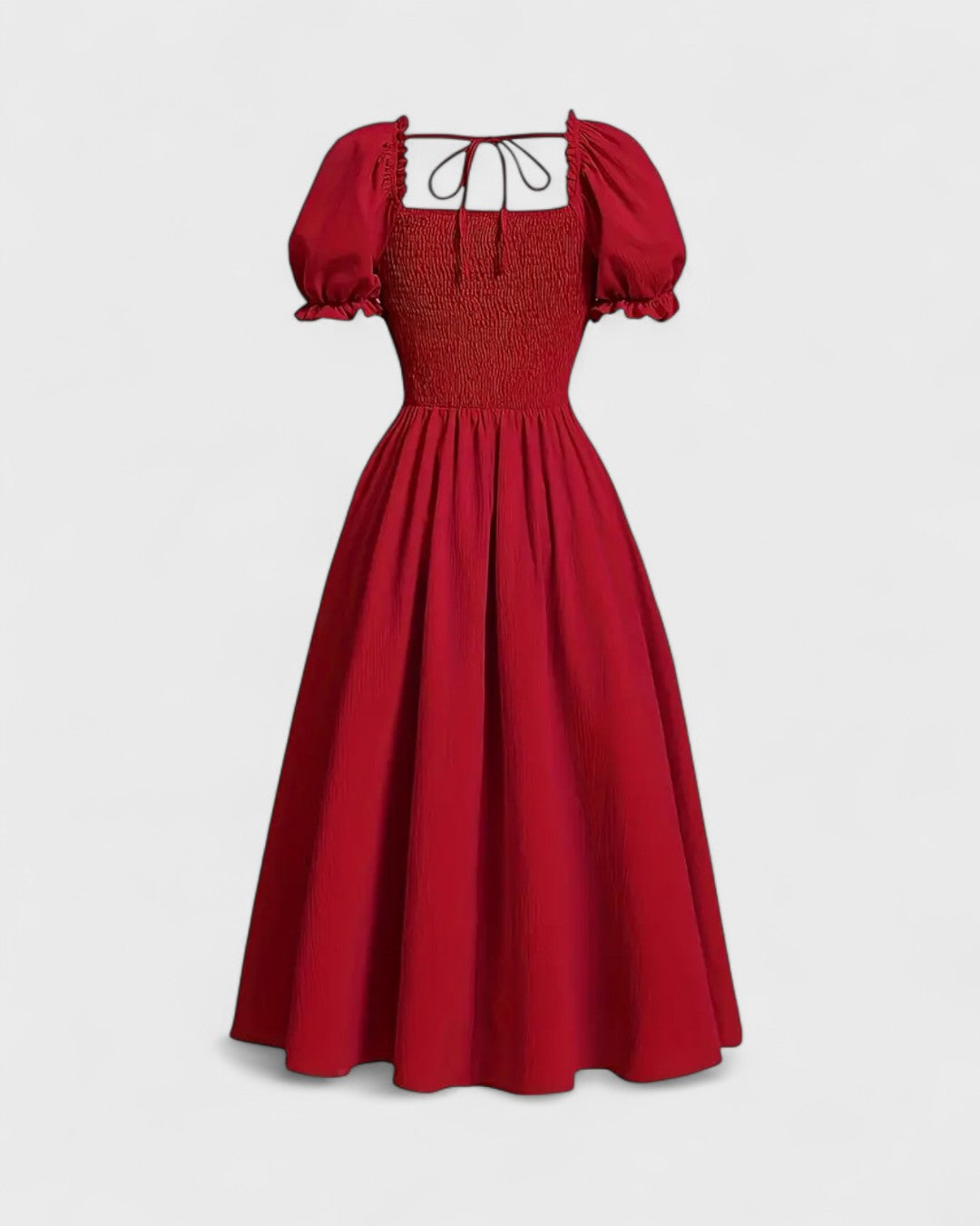 Robe midi à manches bouffantes et laçage corset