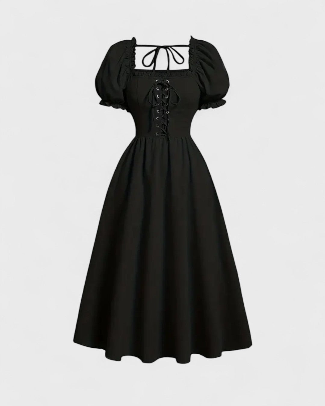 Robe midi à manches bouffantes et laçage corset