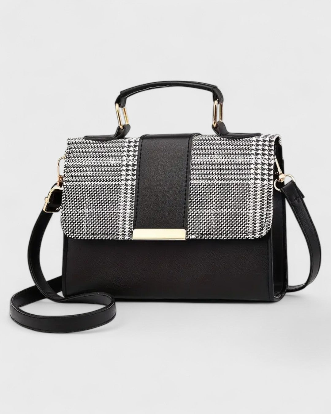 Sac à main structuré motif pied-de-poule