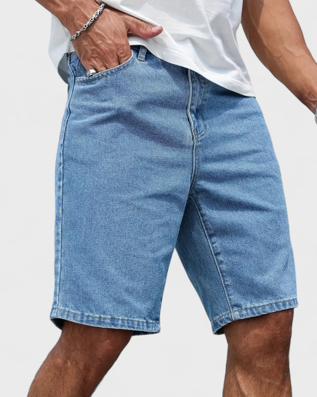 Short en jean droit coupe régulière