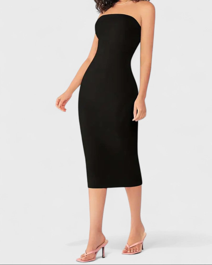 Robe fourreau dos nu sans bretelles