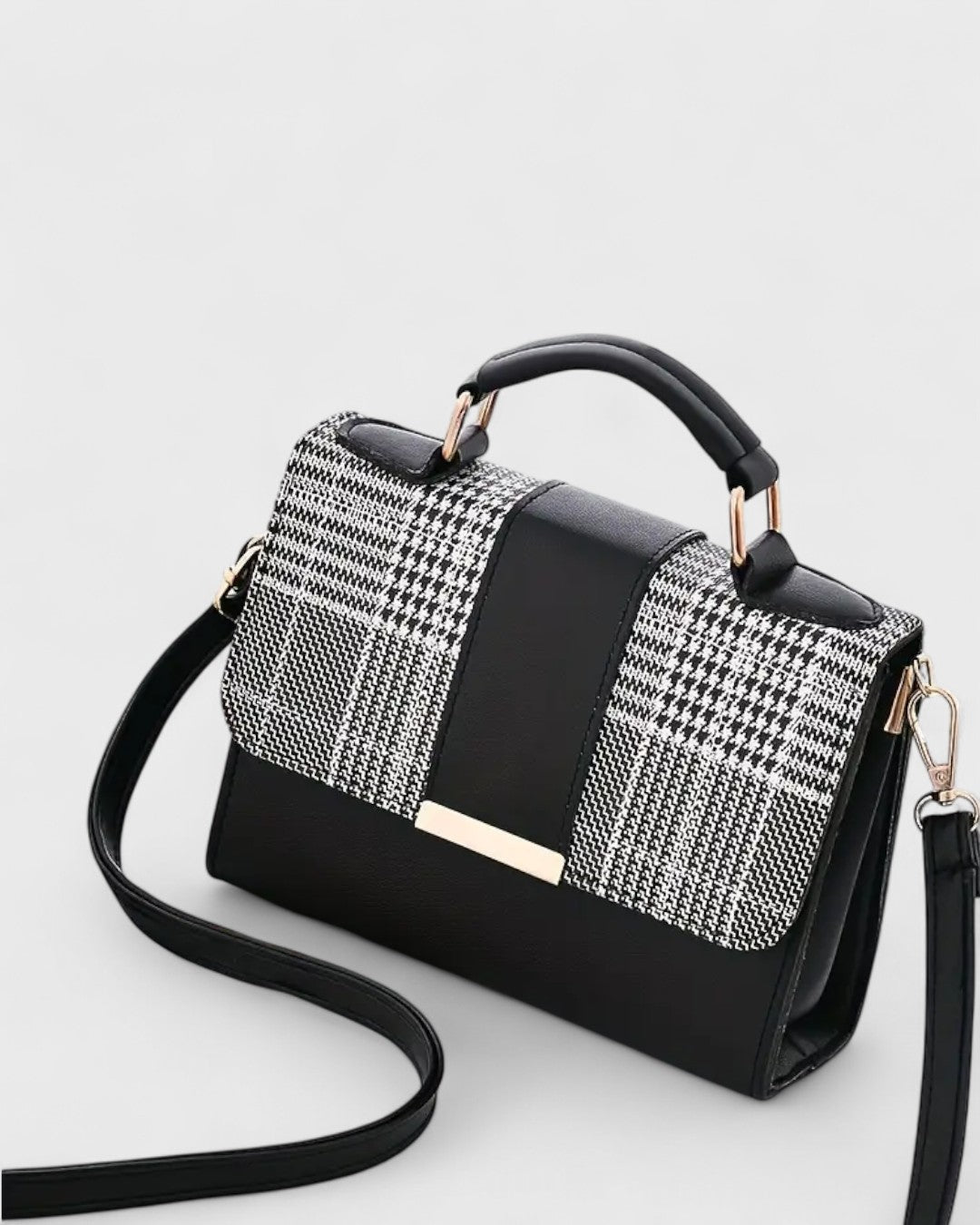 Sac à main structuré motif pied-de-poule