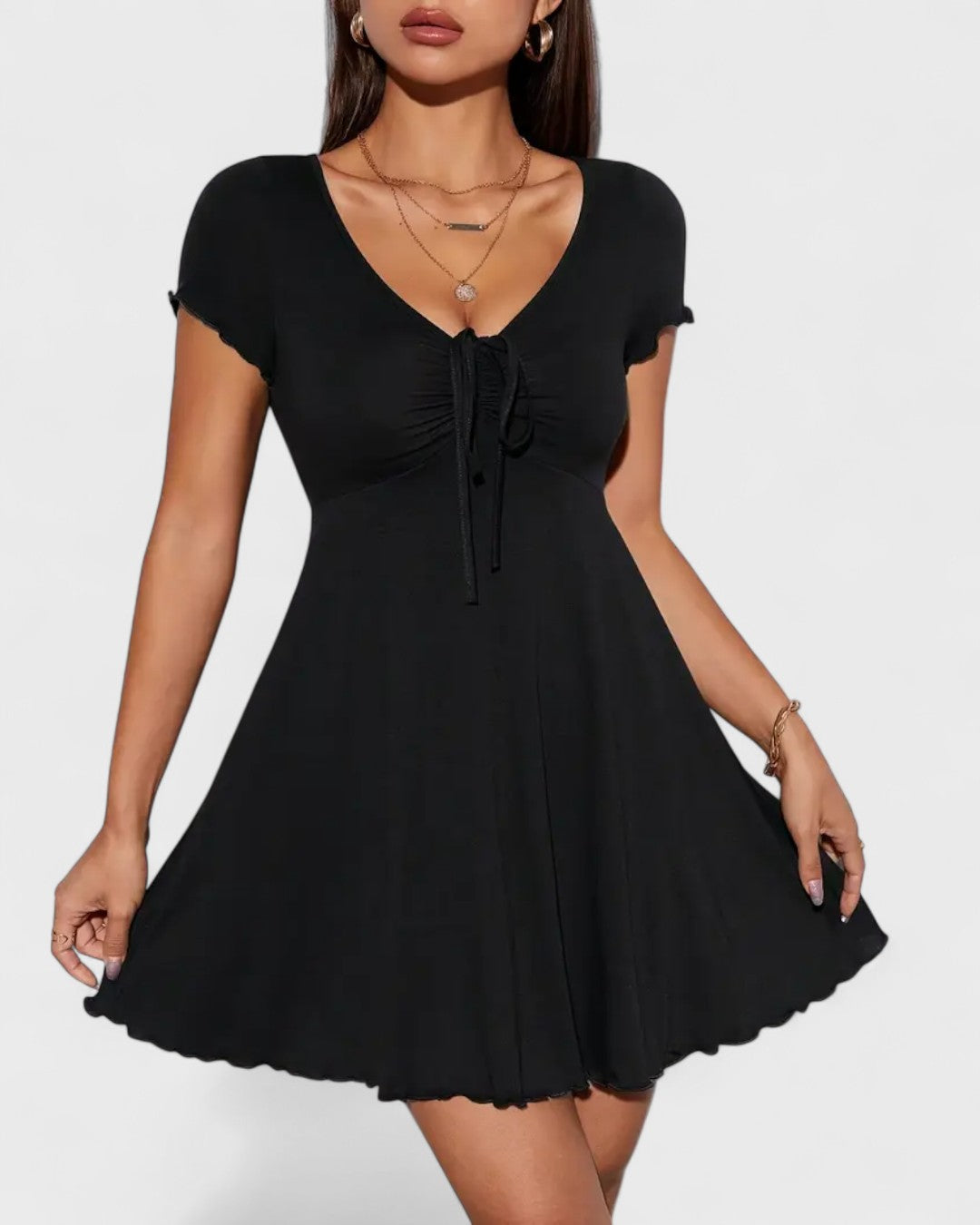 Robe patineuse côtelée à nœud fronçé