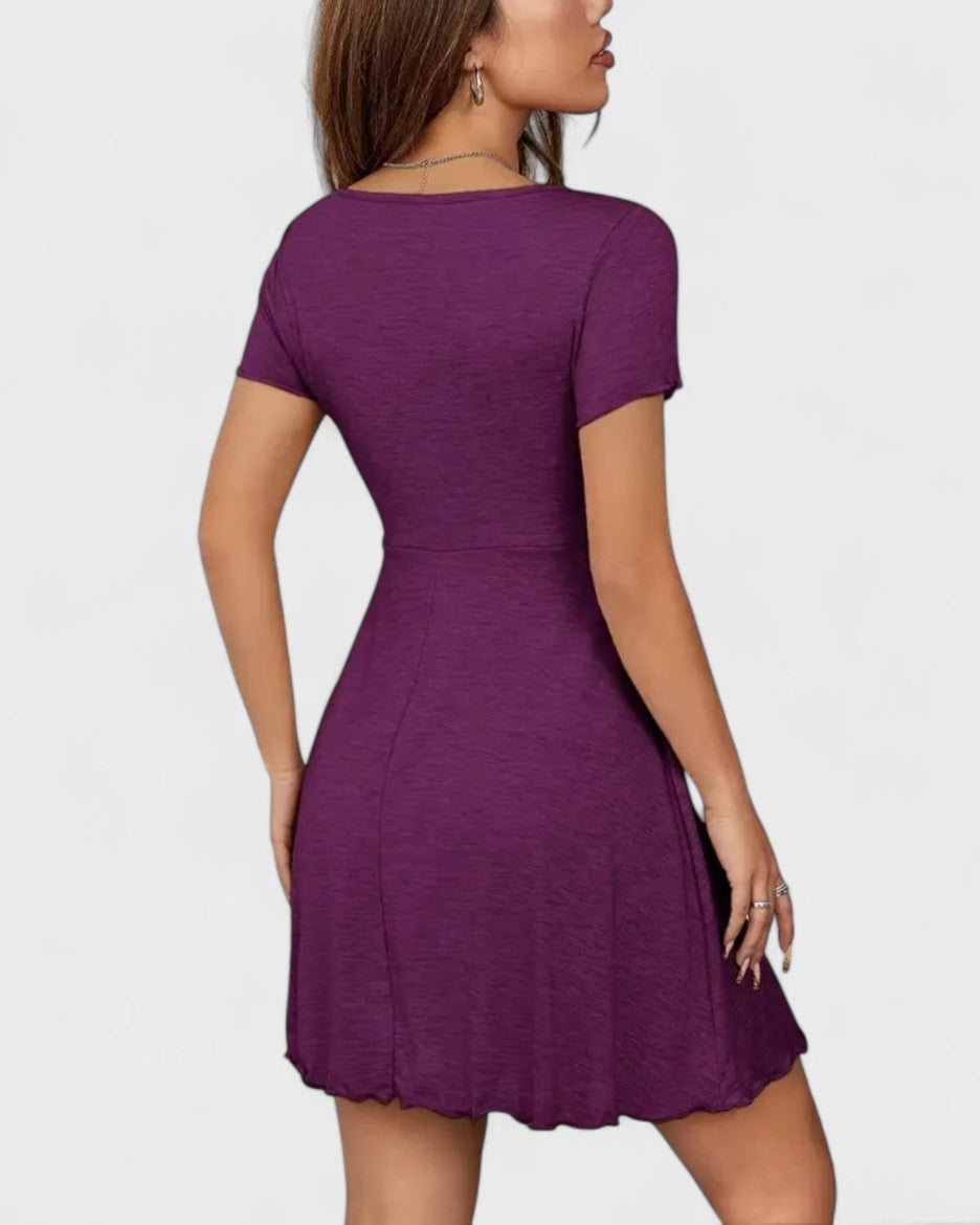Robe patineuse côtelée à nœud fronçé