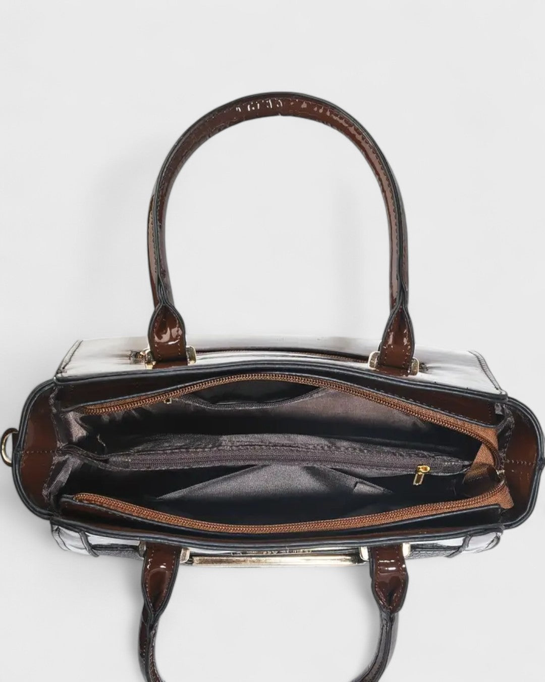 Sac à main verni 2 pièces avec pochette assortie