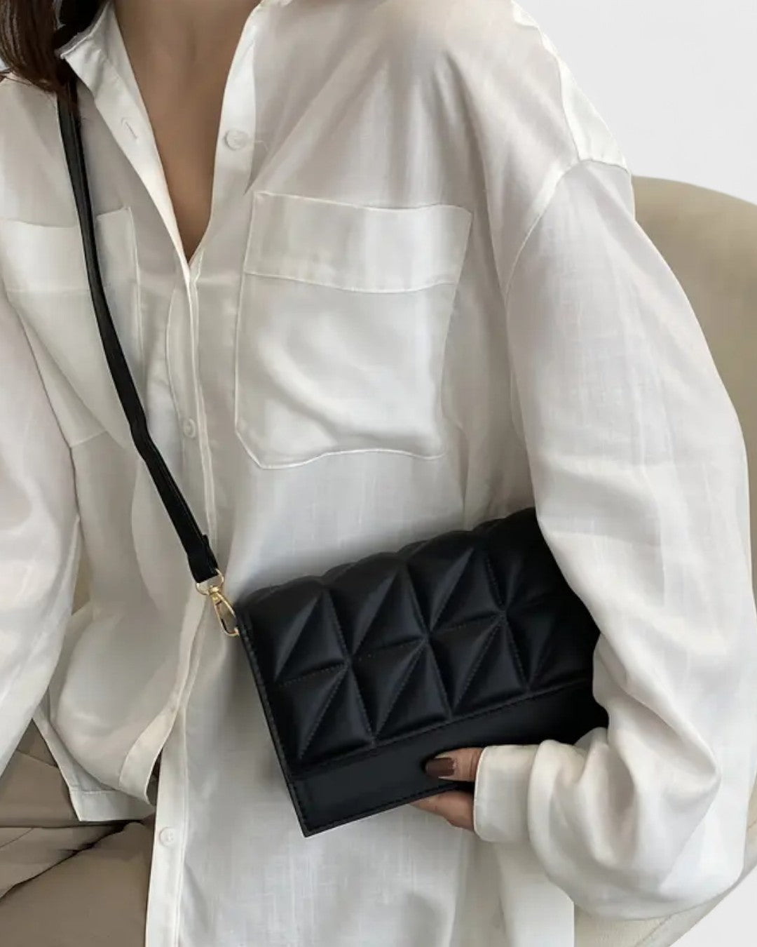 Mini sac bandoulière noir à motif losange