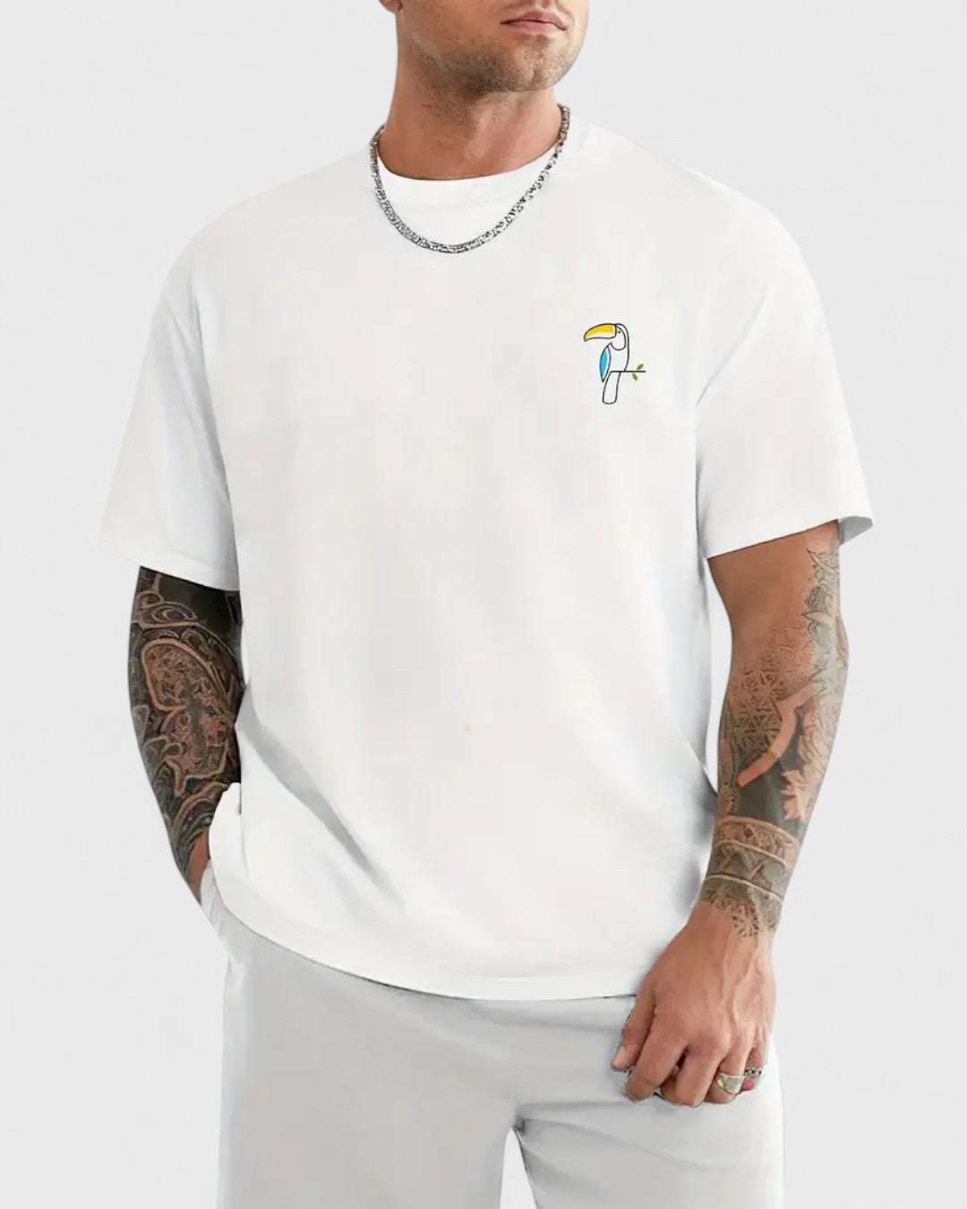 T-shirt col rond brodé toucan