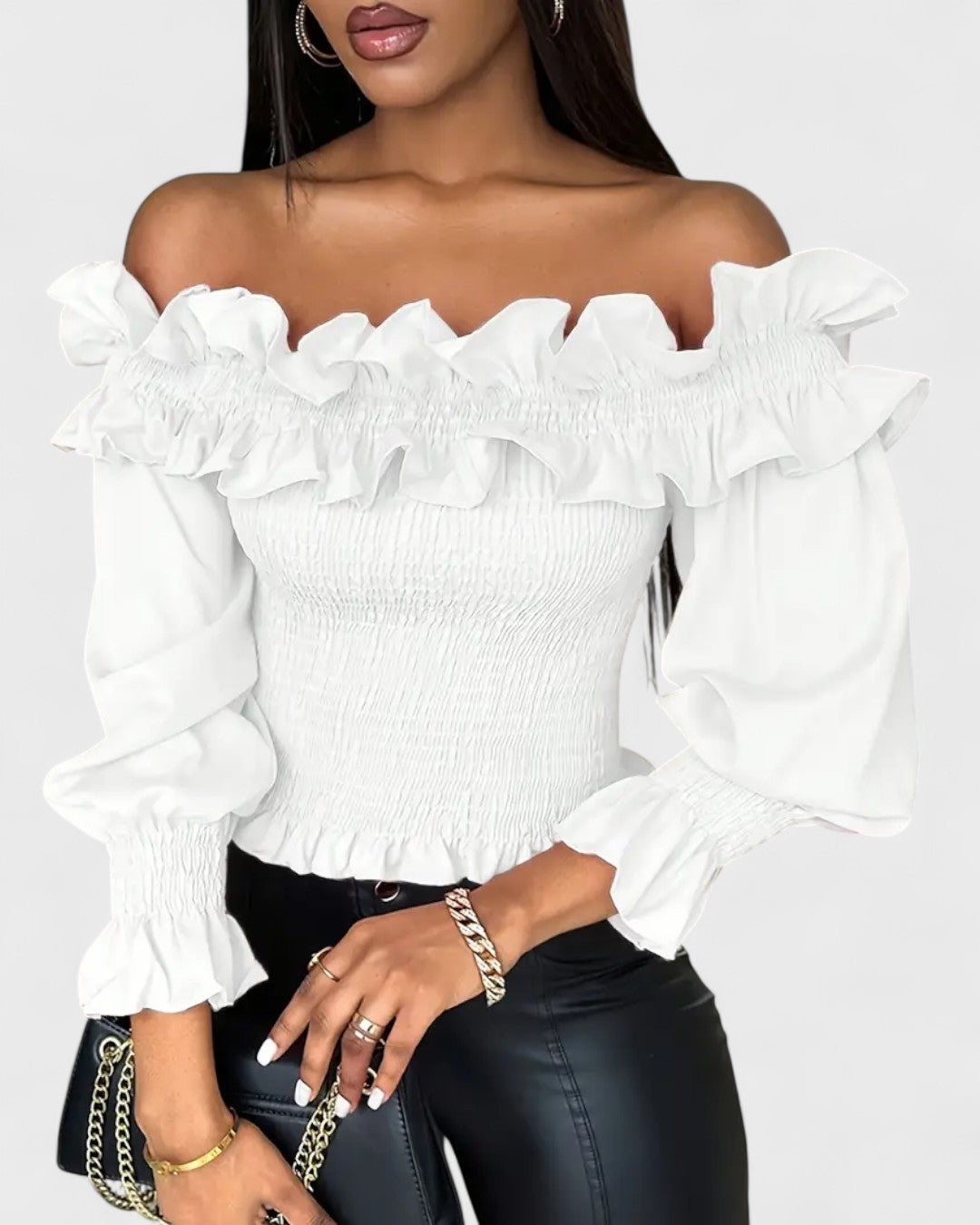 Blouse épaules dénudées à volants