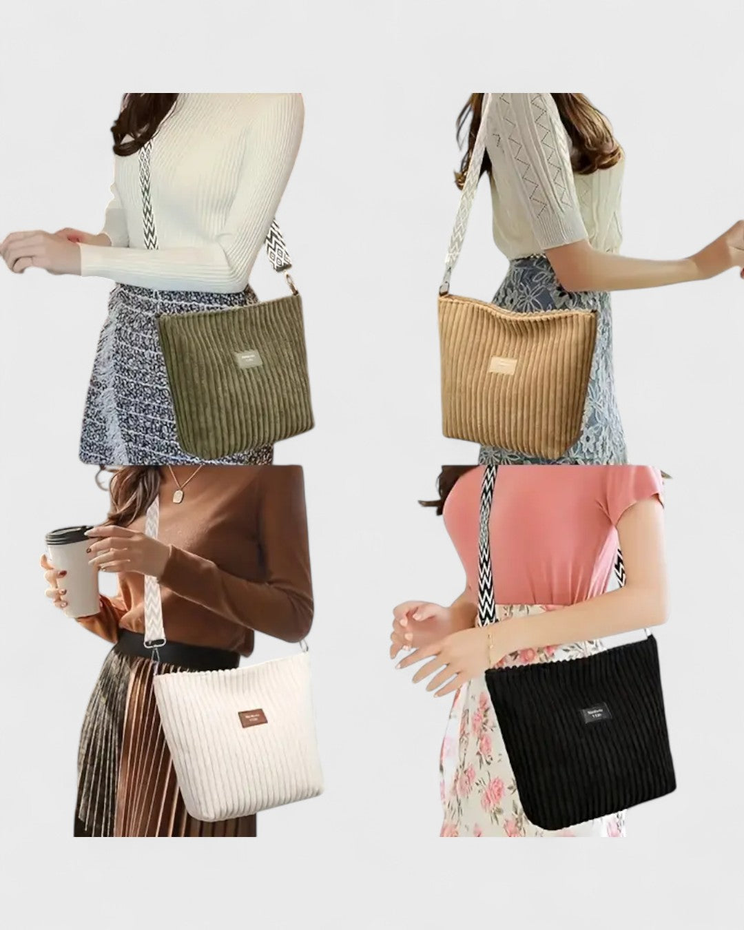 Sac bandoulière côtelé en velours