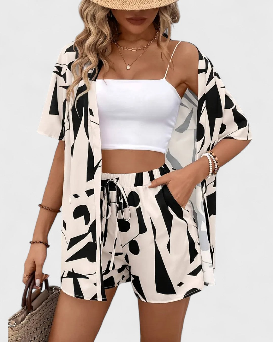 Ensemble chemise fluide et short imprimé